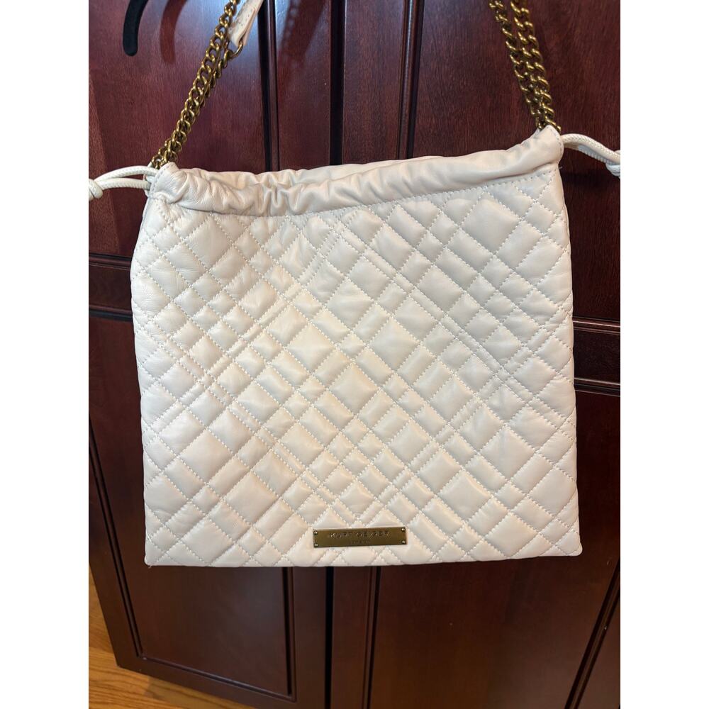 Kurt Geiger Designer Quilted Leather Shoulder Brixton Drawstring Bag Cream - Picture 11 of 15